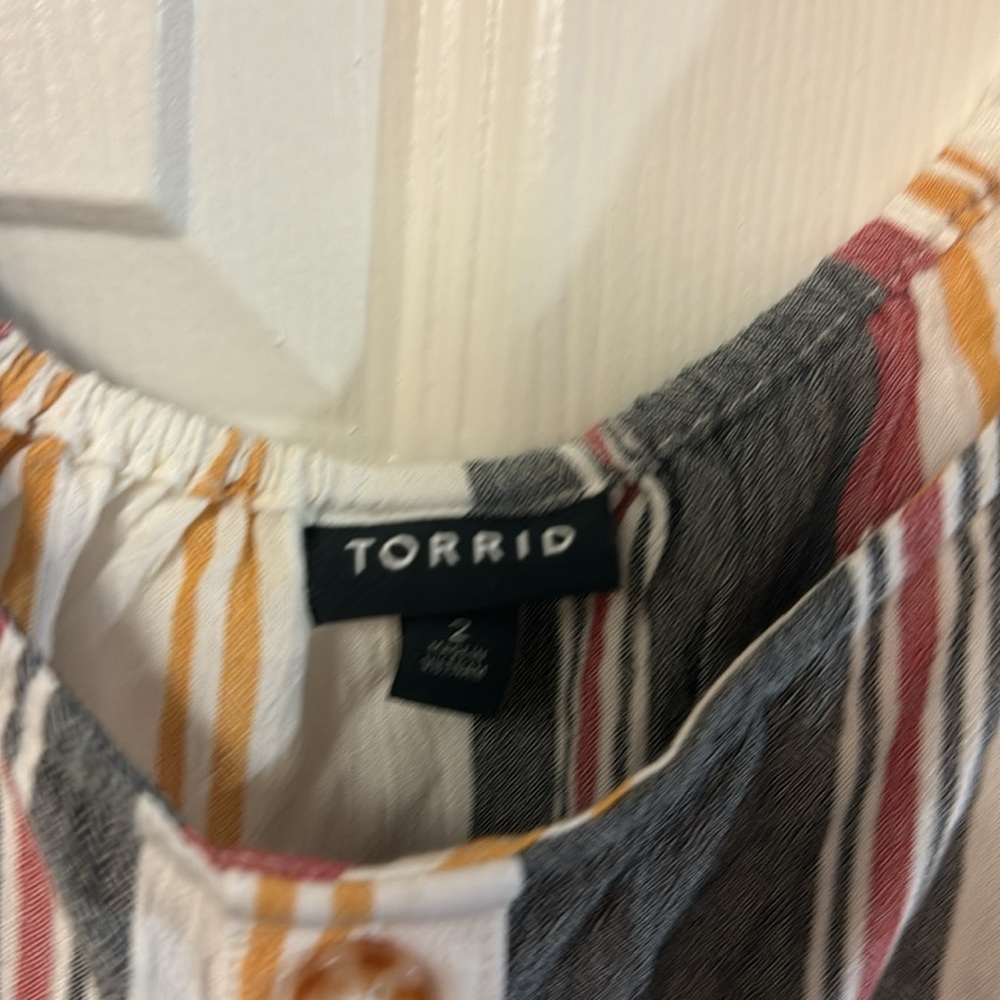 Torrid cream navy red striped boho off the shoulder  button summer top XXL - Picture 6 of 10